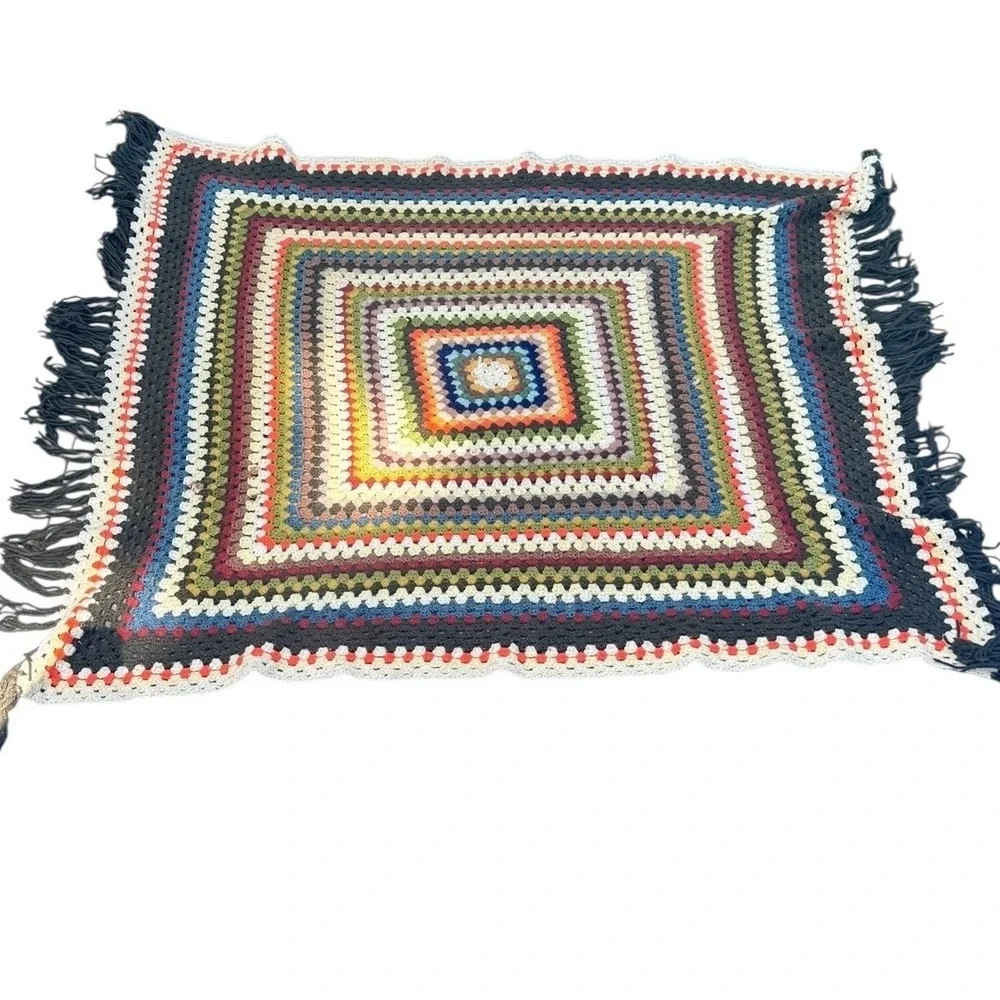 Vintage Handmade Crochet Granny Square Afghan Throw Blanket Multicolor 46x46